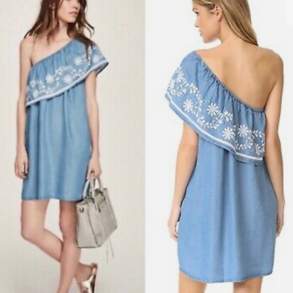 Rebecca Minkoff Rita embroidered chambray  dress great  preowned condition XS